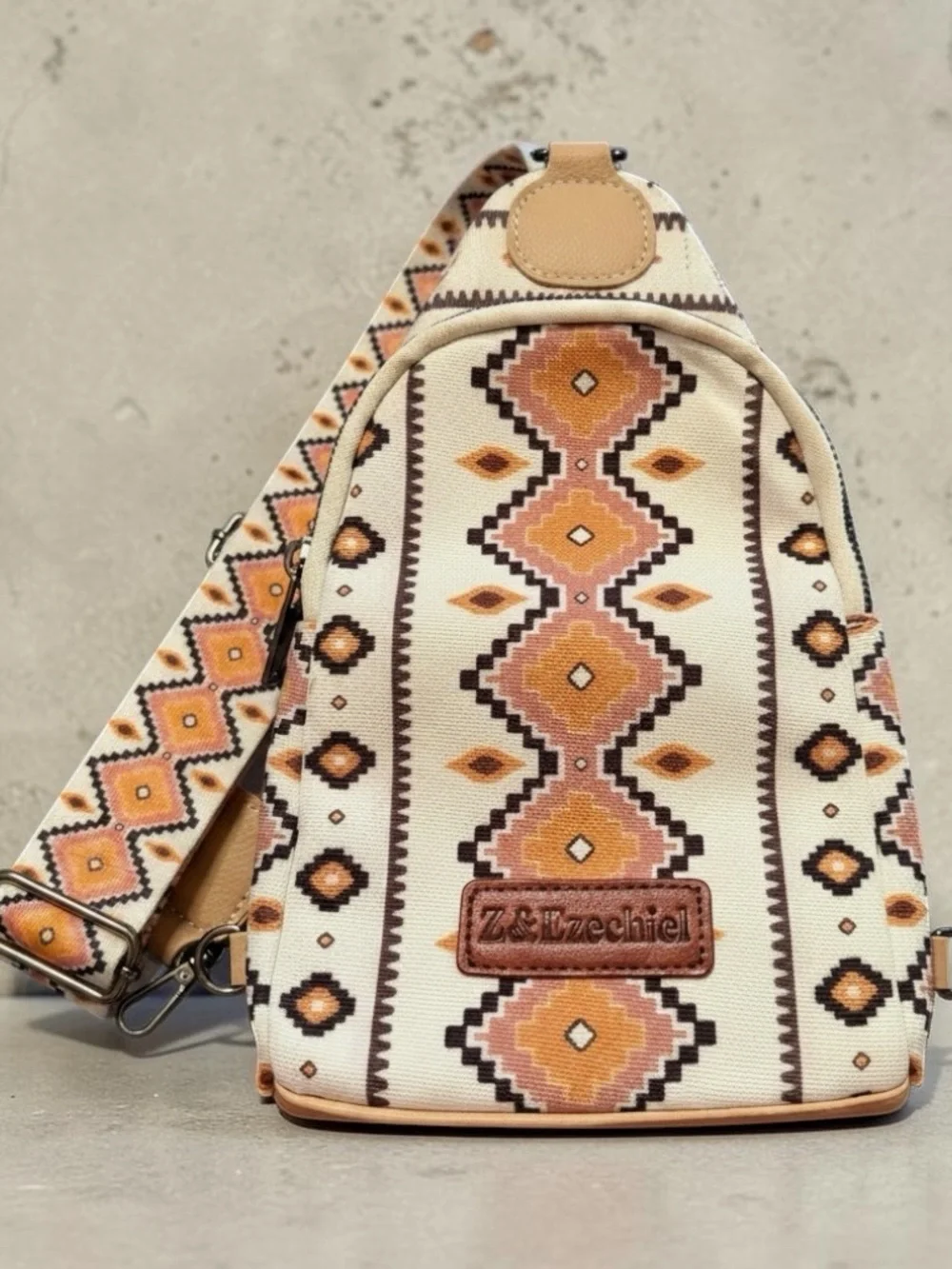 Cream & Tan Aztec Crossbody Sling Bag - NWOT